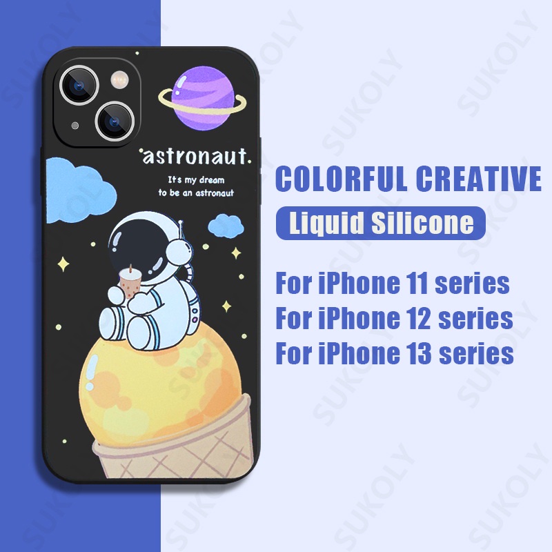 Soft Case Hp Gambar Astronot Bahan Silikon Untuk iPhone 13pro MAX / 12pro / 11promax / X / XS MAX / XR / 7plus / 8plus / 6 / 6splus