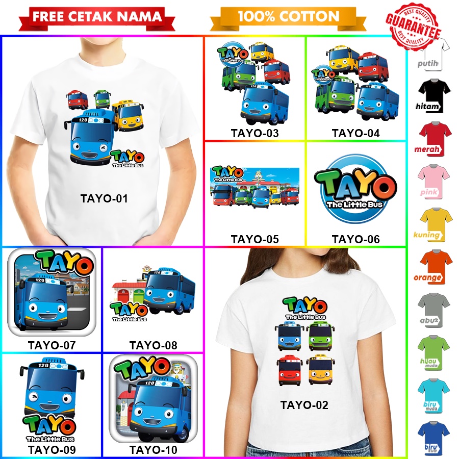 [FREE NAMA!!] Baju Kaos ANAK DAN DEWASA TAYO BANYAK MOTIF