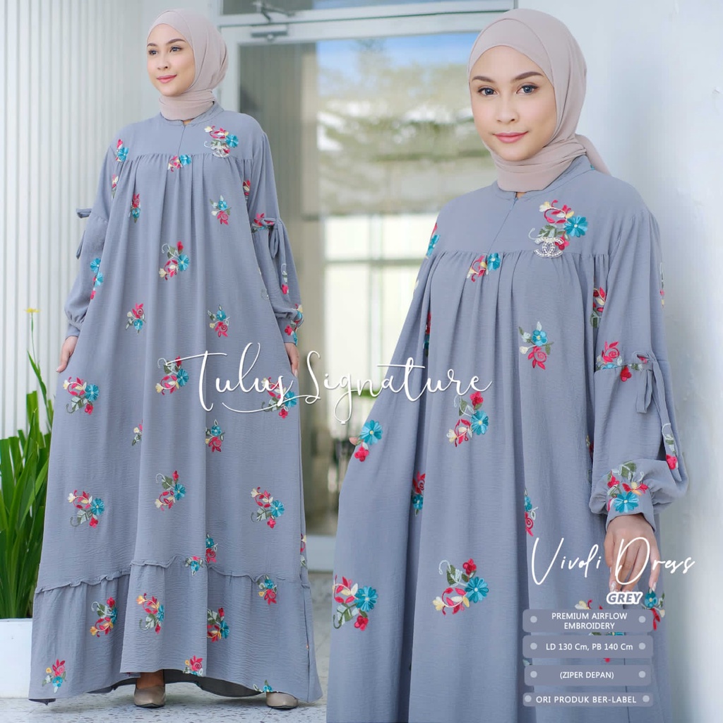 Vivoli Grey Dress Gamis Original Tulus Signature Berlabel