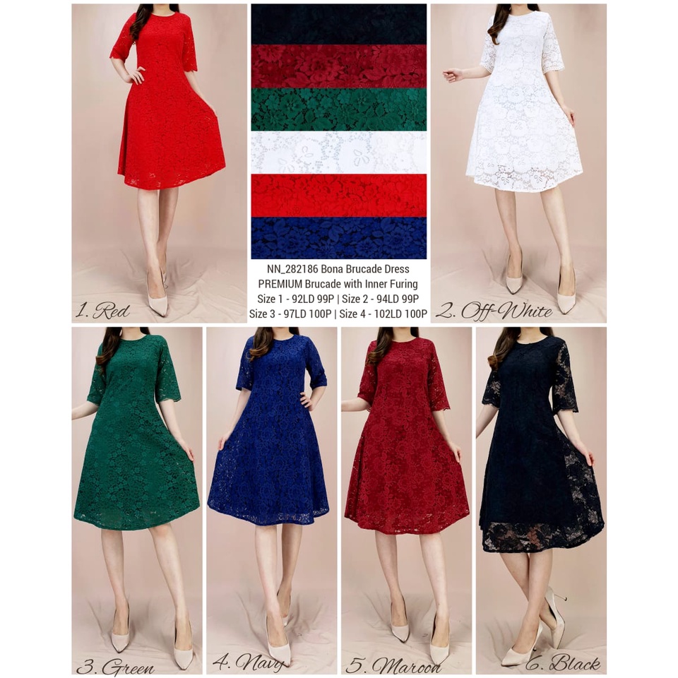 MIDI PARTY DRESS ANNE BRUCADE WITH INNER FURING PREMIUM SIZE 1 - 4  RED  WHITE  GREEN  NAVY  MAROON 