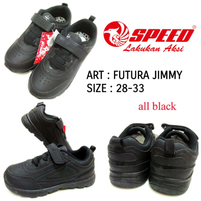 SEPATU SEKOLAH TERBARU SPEED FUTURA JIMMY WARNA FULL HITAM SIZE 28-33 SEPATU UNISEX ANAK COWOK CEWEK