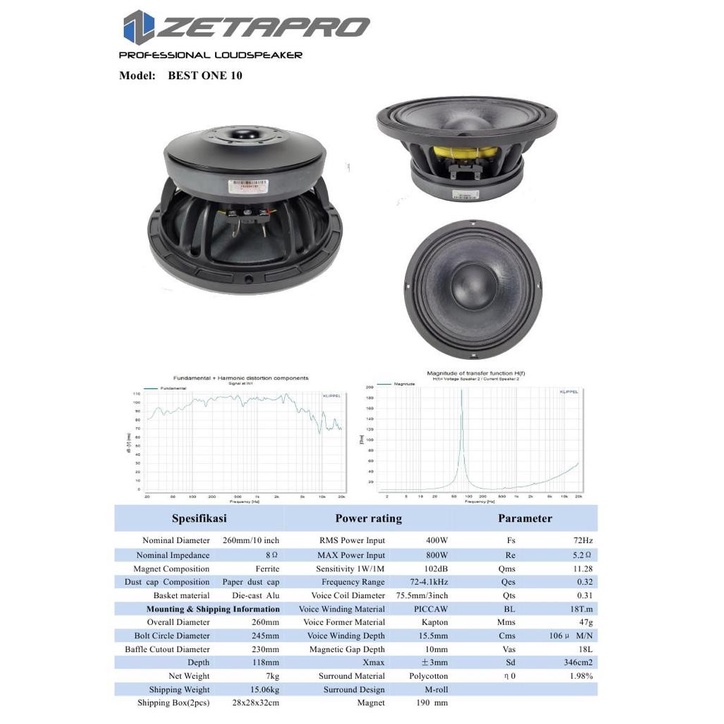 SPEAKER ZETAPRO BEST ONE 10 speker 10inch zetapro bestone 10