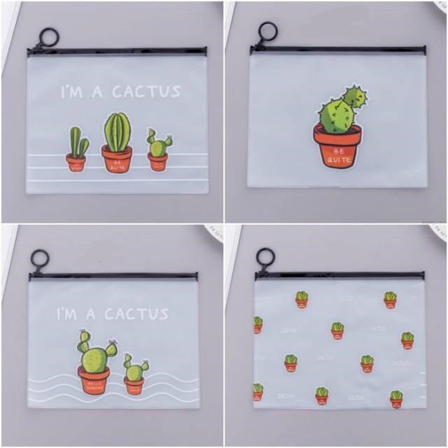 Grosir- S645 Tempat Pensil Zip Cactus / Organizer Bag / Tempat Alat Tulis / Stationary