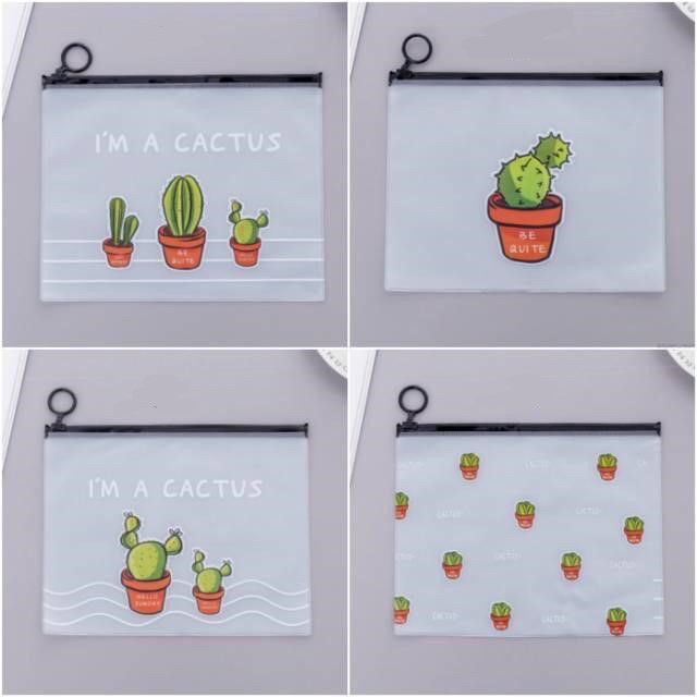 Grosir- S645 Tempat Pensil Zip Cactus / Organizer Bag / Tempat Alat Tulis / Stationary