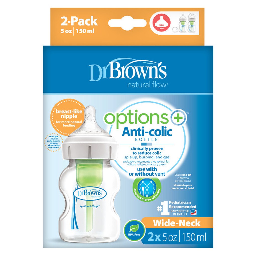 Dr Brown's Wide Neck Options Plus Anti Colic 150 ml 270 ml - Botol Susu Dr Brown's Options+ Wide