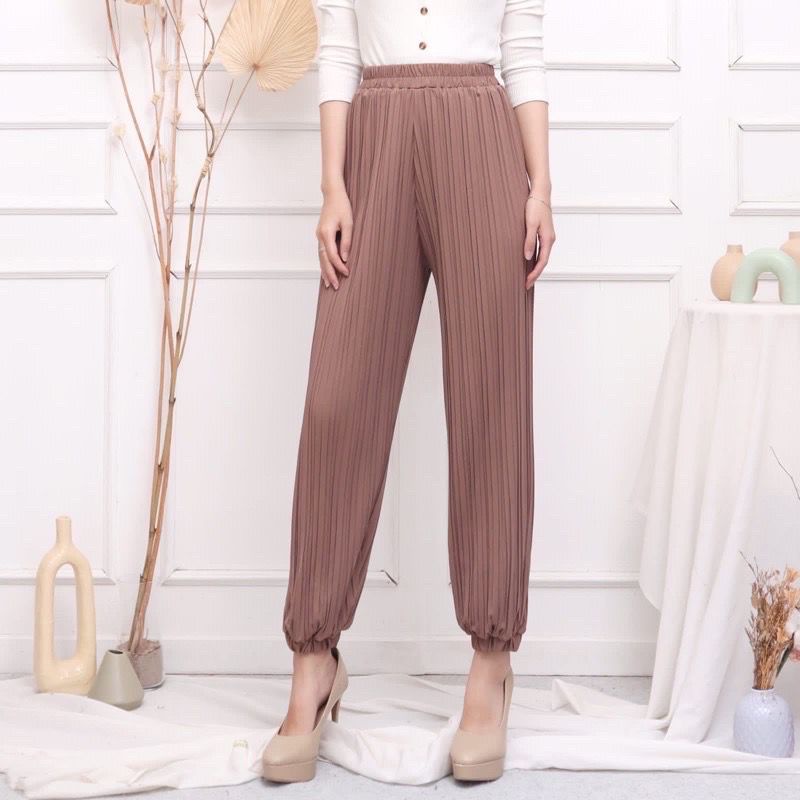 Toply shop Celena Jogger PlisKET Premium wanita / preated jogger pants wanita / celana karet plisket