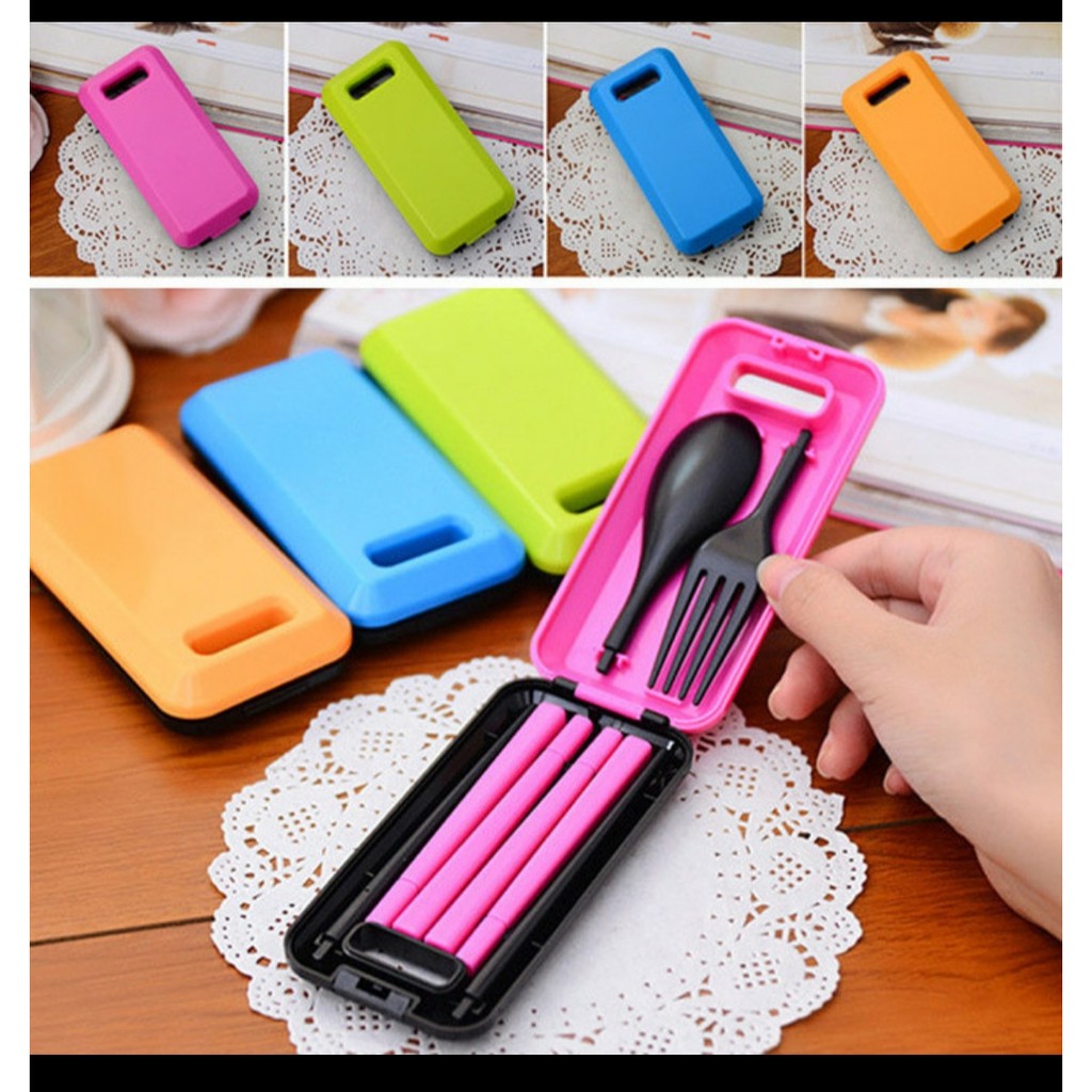 BISA COD - Travel Cutlery Set / Sendok Garpu Makan Lipat Bekal Anak Bento Portable Ala Korea Style