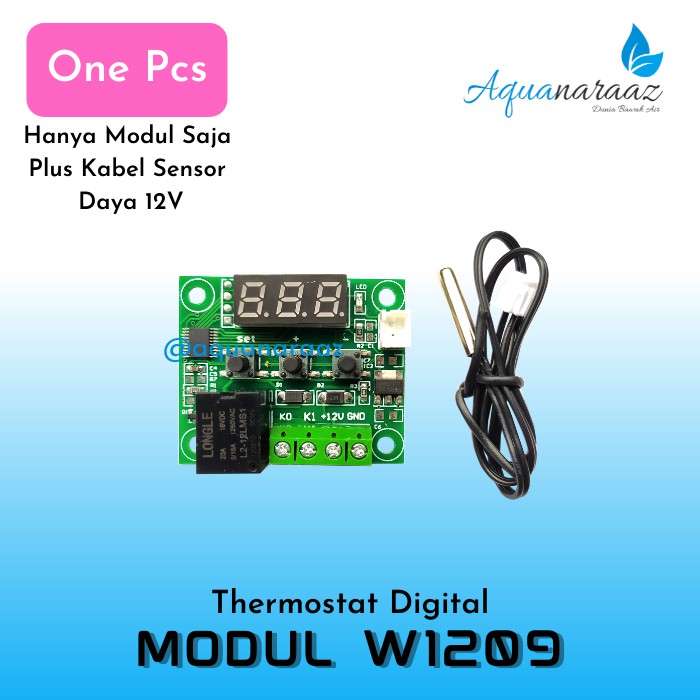 Modul Thermostat W1209 Temperatur Control Termostat Tegangan DC 12V Thermometer Otomatis