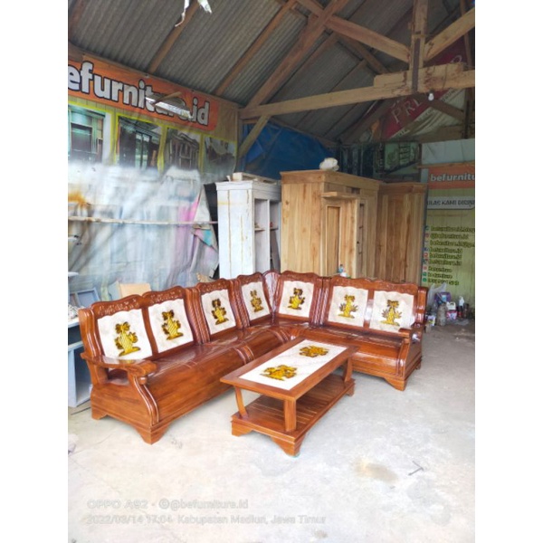 kursi sudut kayu jati tulang gajah / kursi ruang tamu kayu jati kokoh m
