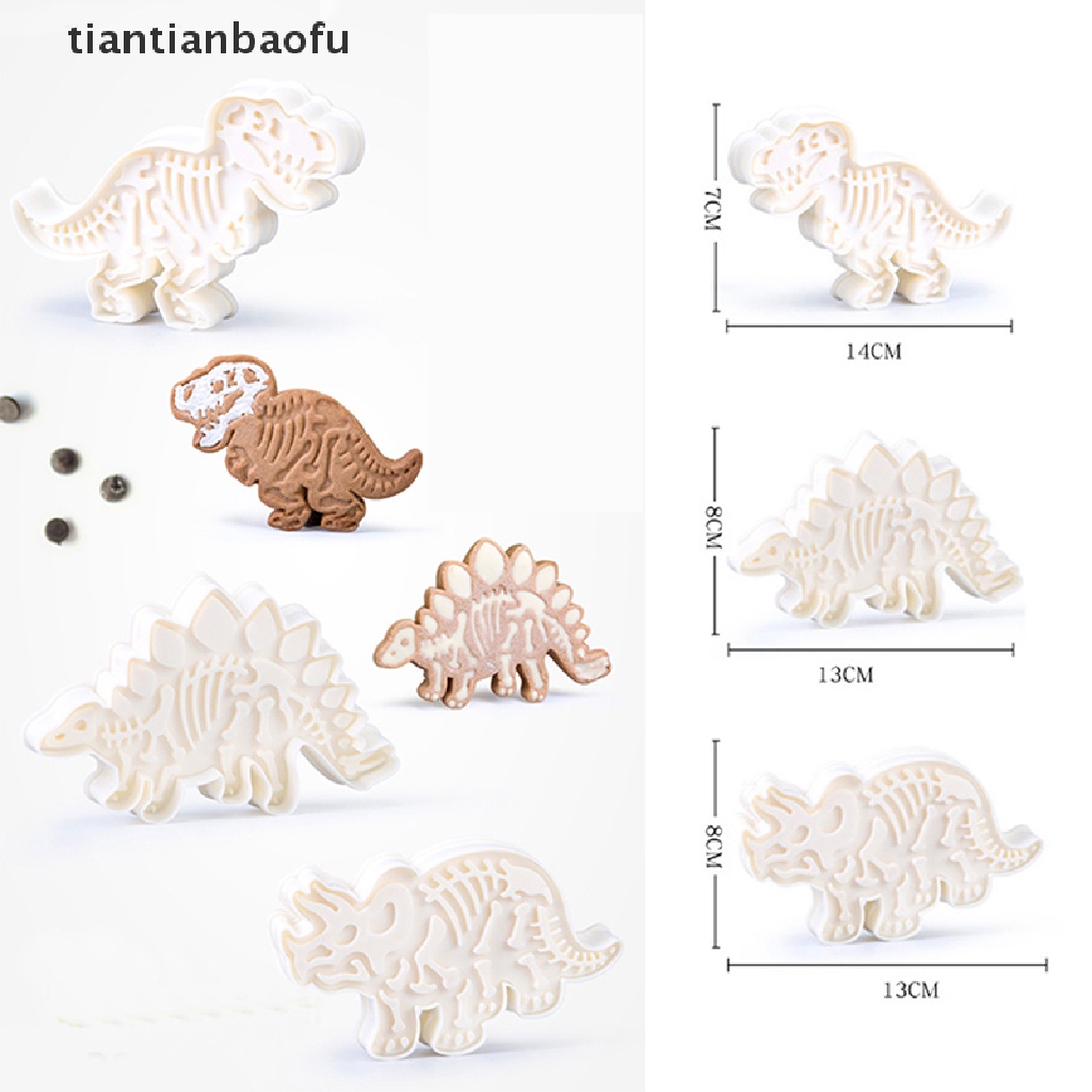 3 Pcs / lot Cetakan Pemotong Kue Kering Biskuit Timbul Bentuk Dinosaurus 3D