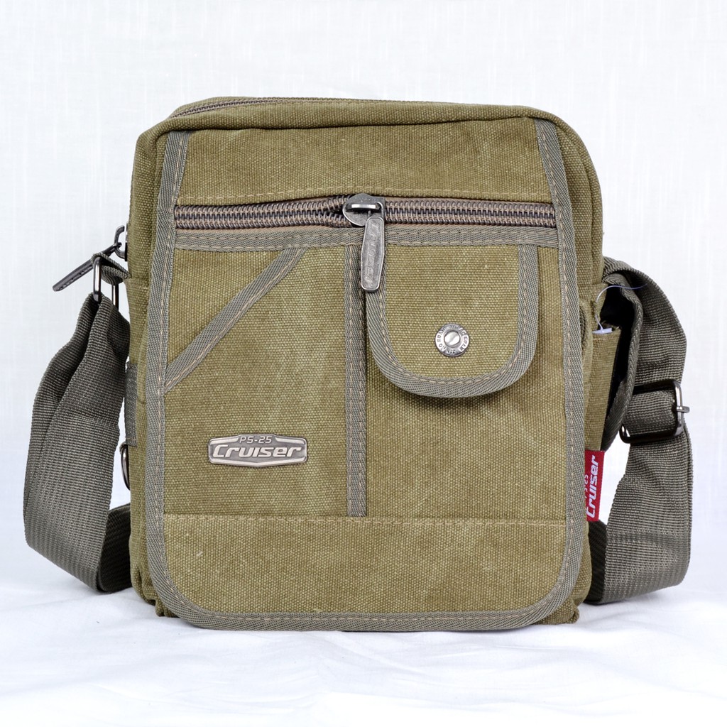 Tas Bahu Selempang Kanvas Pria Canvas Sling Bag Cruiser Pria 5 Res 1 Kancing Magnet Import 7659-2