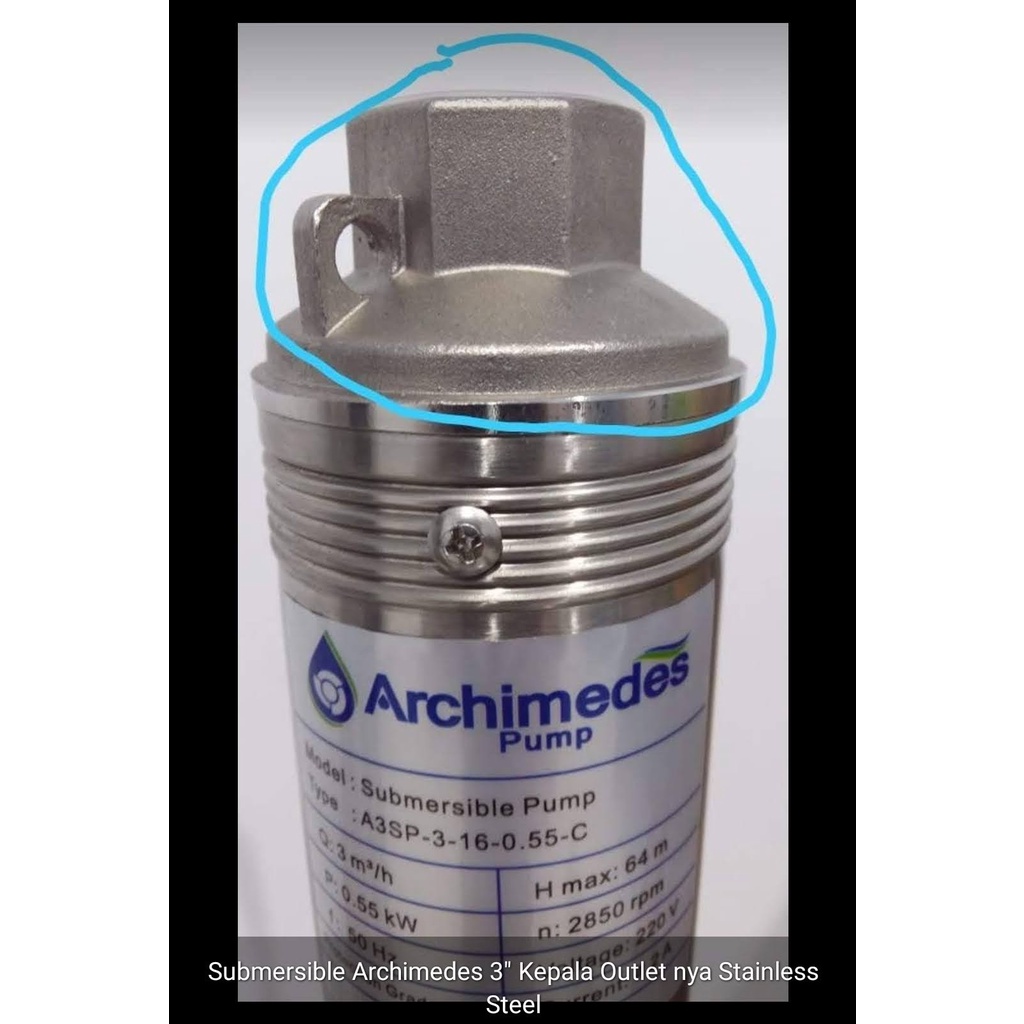 Archimedes A3SP-3-11-0.37C Kabel 40m Pump Submersible 3&quot; Pompa Satelit Bor Sumur Dalam Celup Tanam