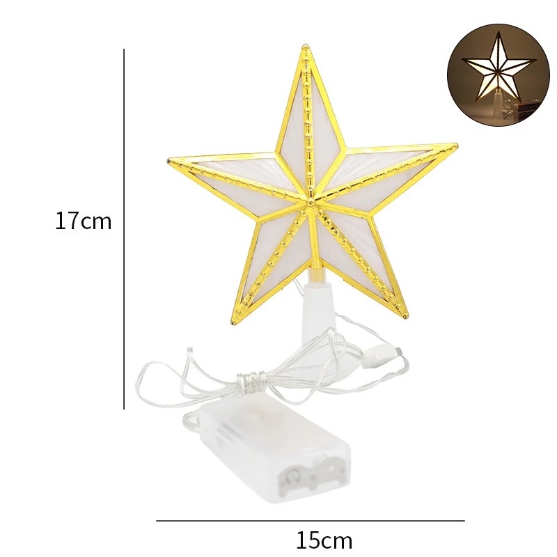 1pc Lampu Led Bentuk Bintang Ukuran 17x15cm Untuk Ornamen Pohon Natal