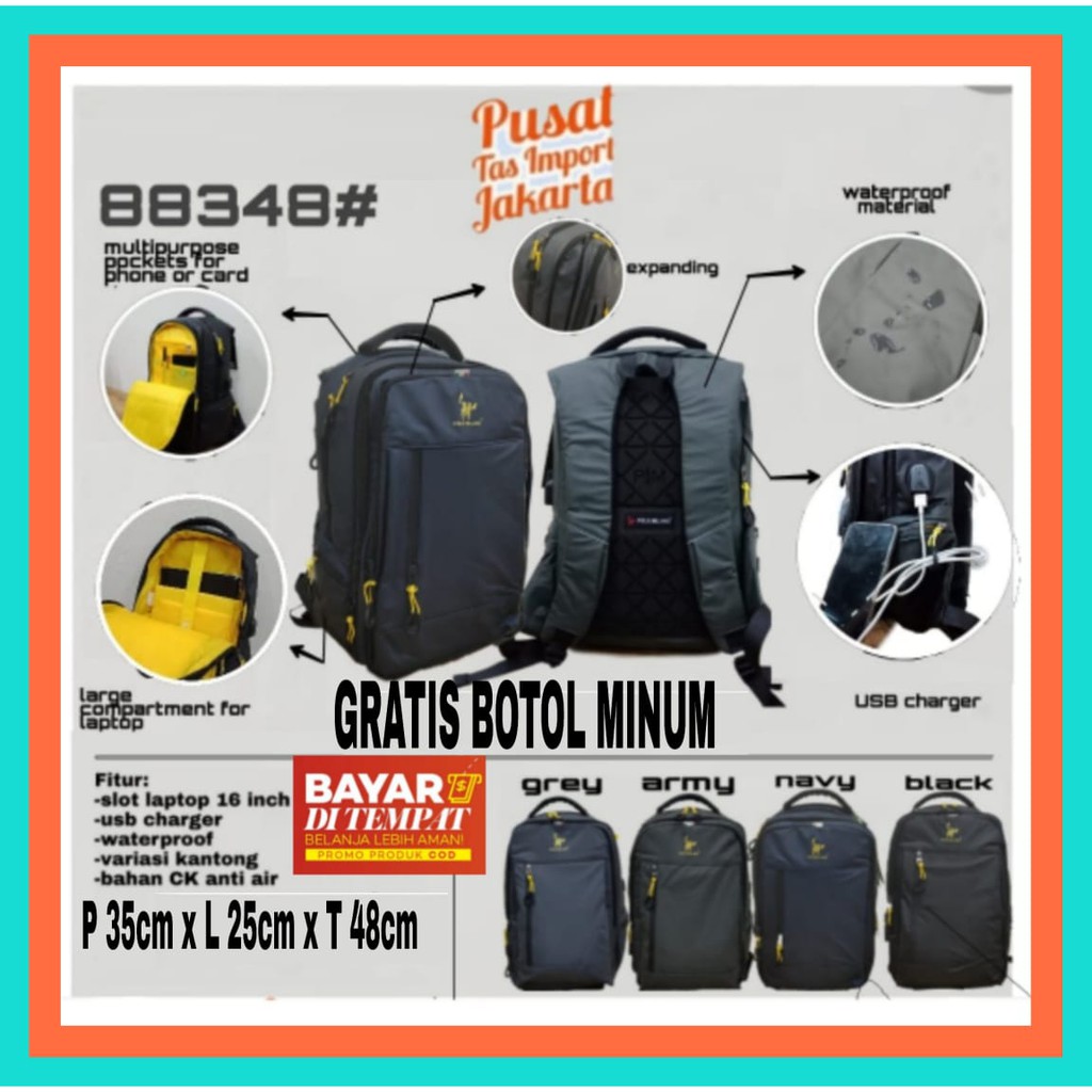 TAS PUNGGUNG PRIA POLO MILANO 88348 - TAS RANSEL TRENDY + FREE USB - RANSEL ANTI AIR - TAS MURAH