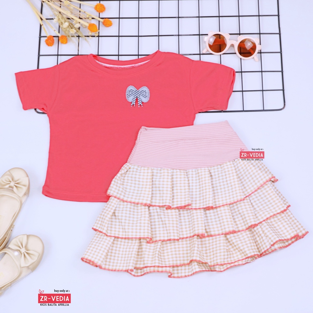 Setelan Mixed Candy uk 1-2 Tahun / Set Lengan Pendek Bawahan Rok Anak Perempuan Baju Cewek Atasan Bawahan Murah