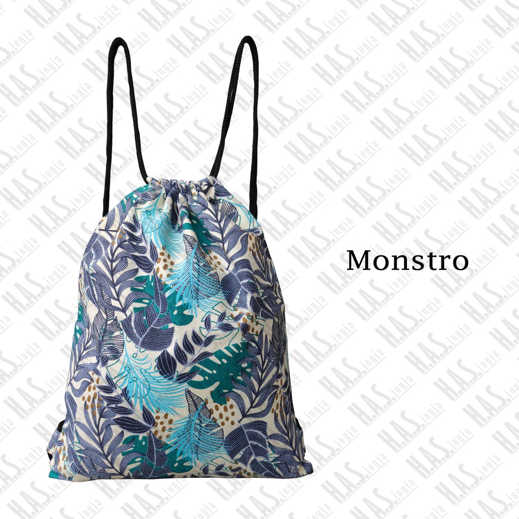 TAS SERUT DRAWSTRING BAG STRING BAG STRINGBAG BAHAN KANVAS TEBAL MOTIF MONSTRO