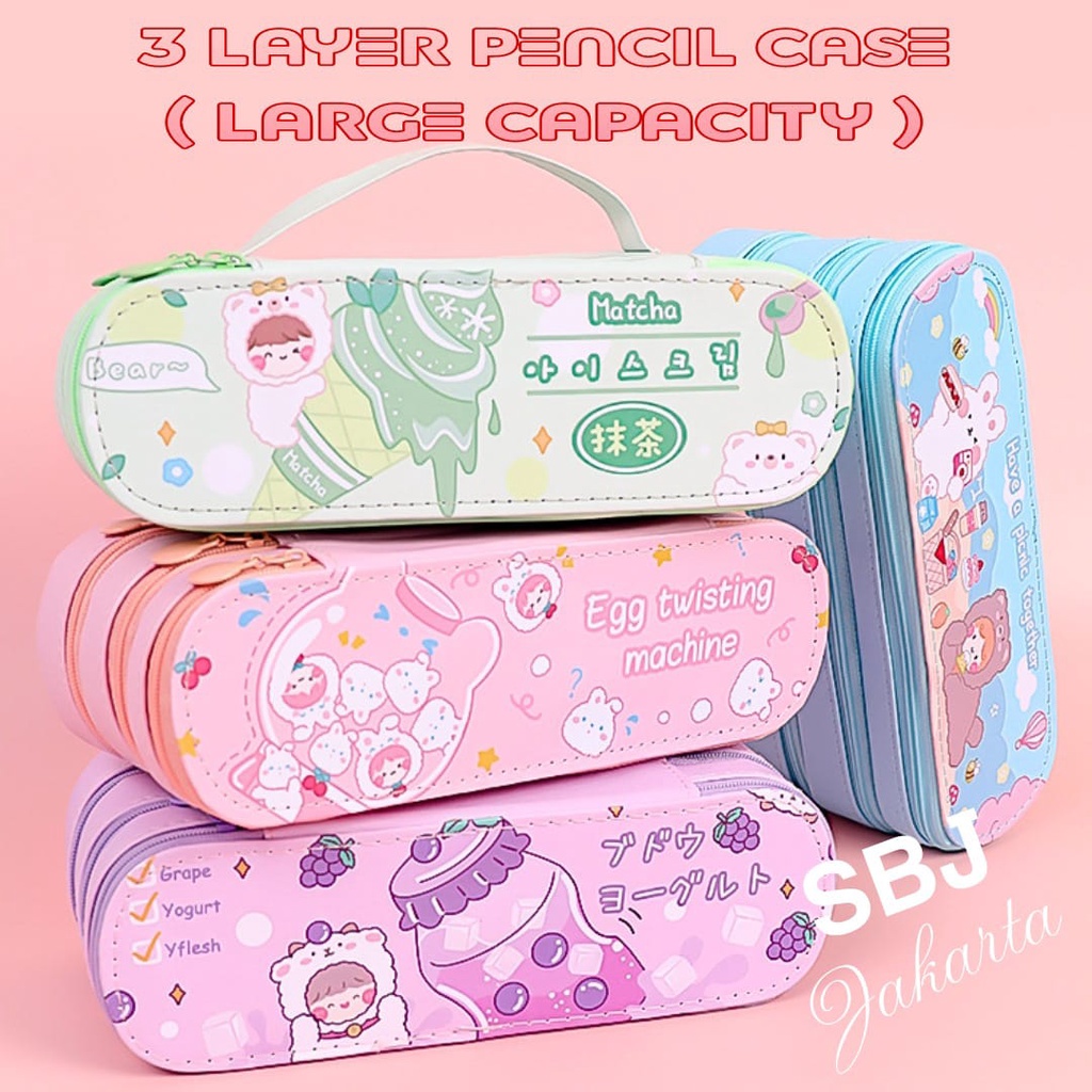 Tempat Pensil Kotak Pensil 3 Layer Korean Style Pensil Case SBJ-PC3L