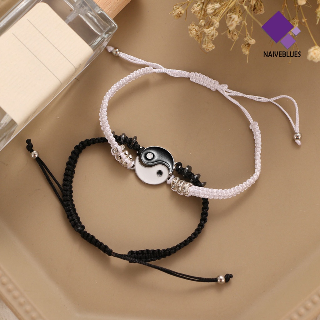 Naiveblue &gt; Gelang Tali Anyam Handmade Adjustable Dengan Liontin Tai Chi Untuk Pasangan / Pria / Wanita