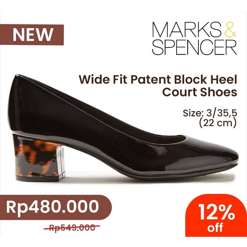 (NEW ORI) MARKS & SPENCER M&S | Wide Fit Patent Block Heel Court Shoes
