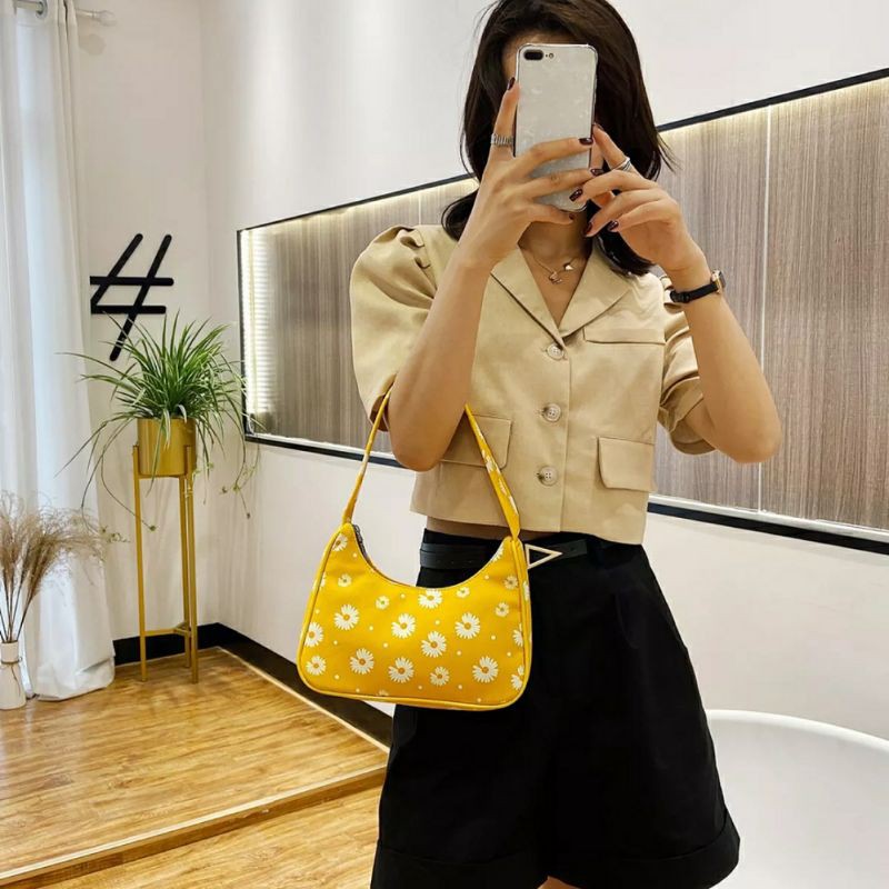 dem_sare - GDS013 JESLIN Tas Wanita Shoulder Bag klasik tekstur fashion bunga daisy Tas Bahu Wanita Korean Style
