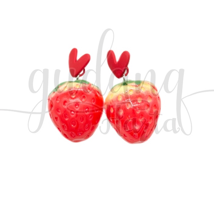 Anting Stud 3D Strawberry Earring Motif Buah Merah Besar GH 203180