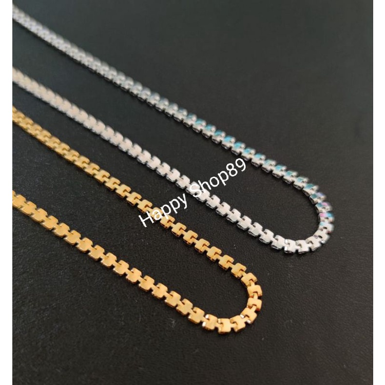 kalung Titanium Kotak Sambung Pria Wanita Antikarat 50cm Silver emas