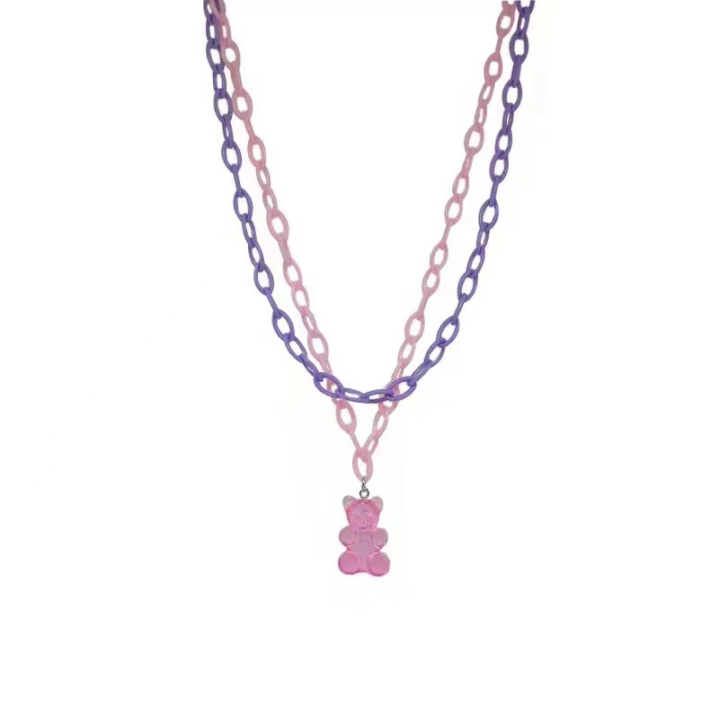 Harajuku style sweet cool double warna lucu kartun beruang liontin kalung untuk wanita in hip-hop Fa