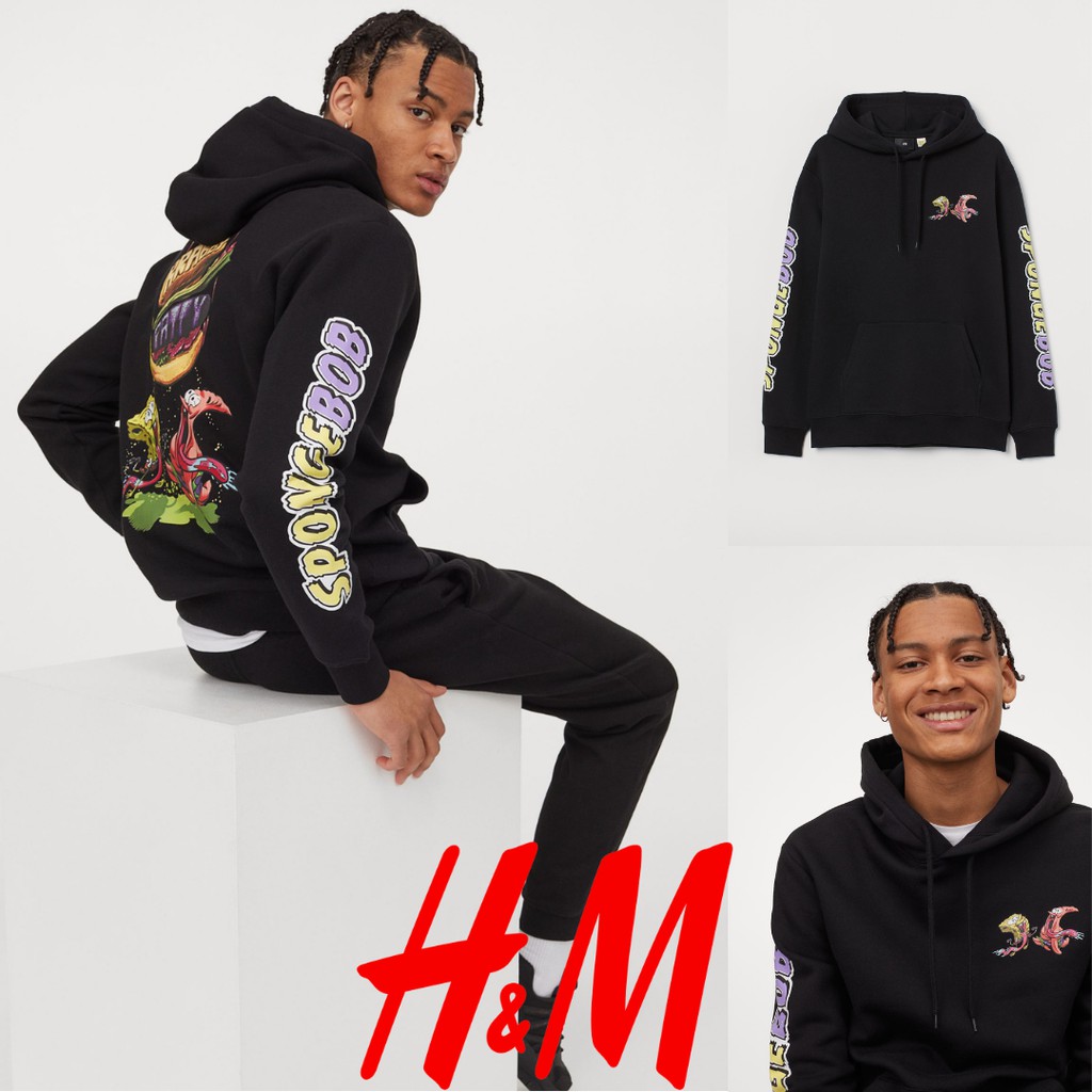 HOODIE H&M ORIGINAL SPONGE BOB KRABBY BLACK & PAPER BAG HNM SALE HOODIE HNM HOODIE PRIA WANITA
