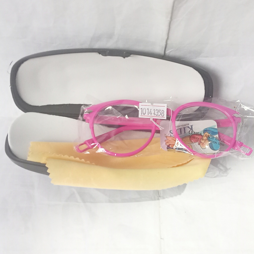 kacamata anak laki perempuan anti blue radiation bulat boboho bening bagus tahan radiasi sinar biru-rose box  lap