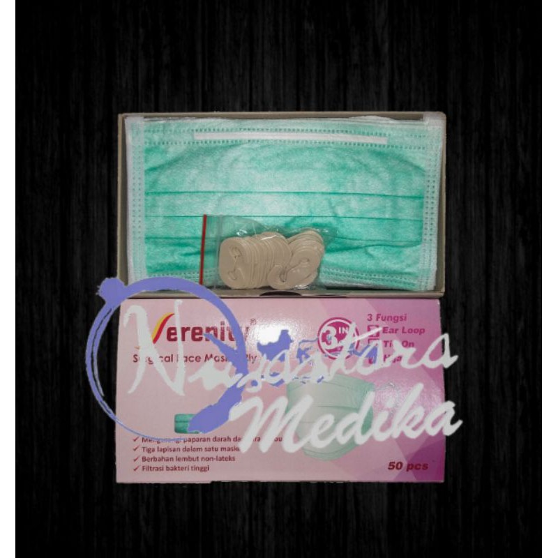 Masker Medis 3in1 Original Serenity isi 50 pc / 3 Ply  Ear Loop, Tie on, Hijab