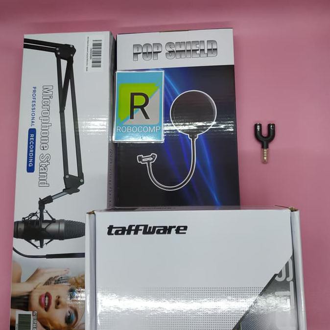 PAKET RECORDING SMULE MIC CONDENSER BM800 ORIGINAL TAFFWARE FULL SET