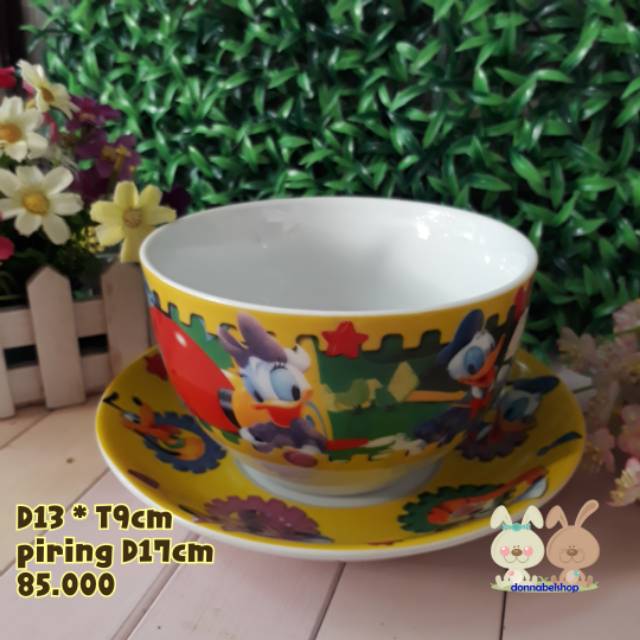 MANGKOK KERAMIK TEBAL  KARTUN DONALD MOTIF dengan PIRING