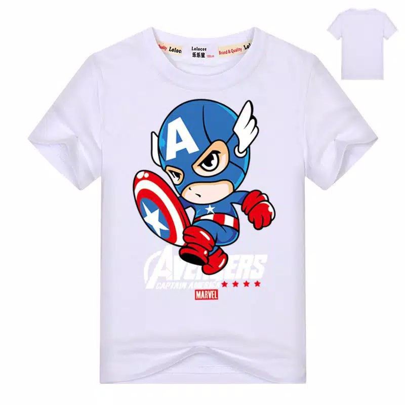 Baju Kaos Atasan Distro Anak Import Captain America T shirt Avengers Laki Laki Dan Perempuan Umur 3 - 7 Tahun Murah Termurah KE23