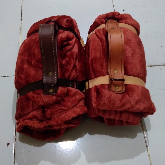 Selimut Dewasa Selimut bulu wool blanket leather strap buat bushcraft - Strap+selimut(F1C8) PROMO Se