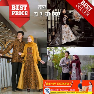 Image of Baju Batik Couple Pasangan Gamis Dress Brukat Terbaru Pakaian Muslim Wanita Batik Pekalongan