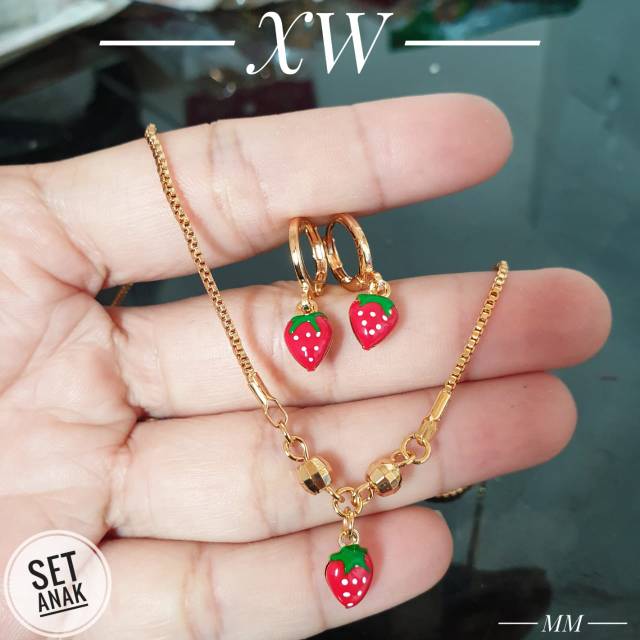 Set Kalung Anting Yaxiya Stroberi Anak SA06003