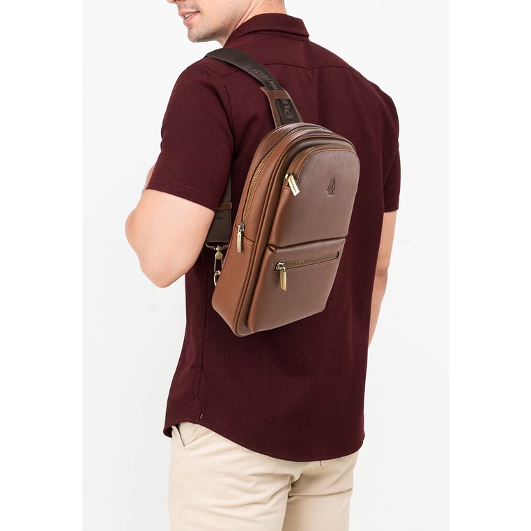 TAS SELEMPANG DADA/BADAN PRIA HUSH PUPPIES SLING CHEST/BODY/BAG ORIGINAL COKLAT BROWN HM147