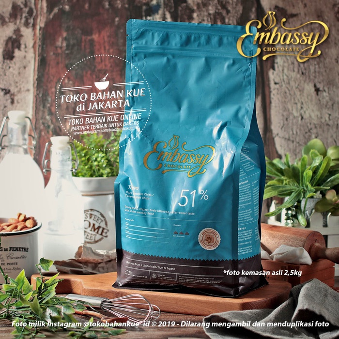 

EMBASSY CHOCOLATE CHOCOCHIP TULIP TORRES 51% COKELAT 2,5KG COUVERTURE