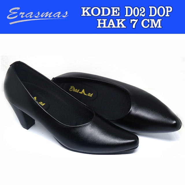 Sepatu PANTOFEL FORMAL KERJA DINAS D02 ERASMAS Hak Runcing 7 Cm