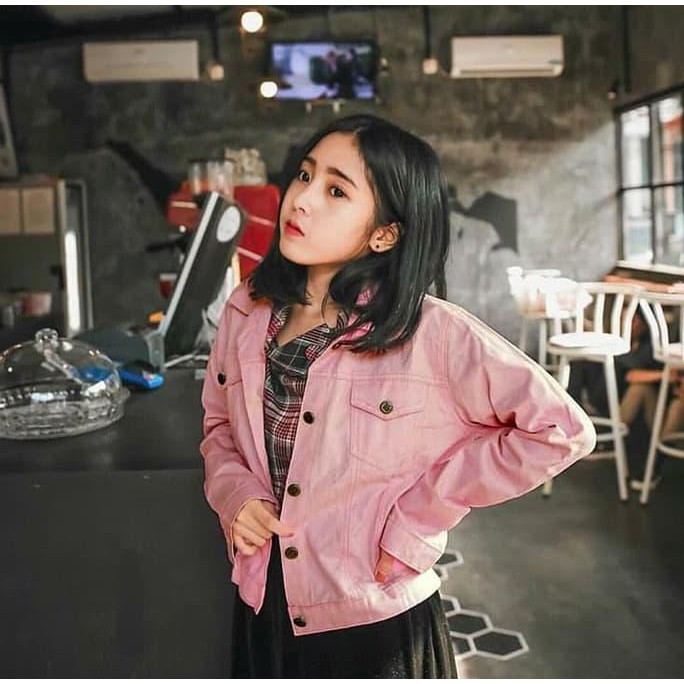 OVERSIZED JACKET JEANS DENIM ZARA JAKET PINK BIO BLITZ TEBAL IMPORT - PINK BEST QUALITY