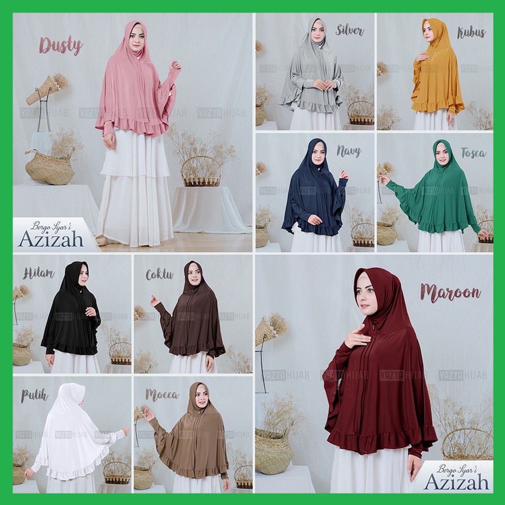 [ Original ] Bergo Lengan Azizah by Vazya Hijab Hijab Khimar Instan Syari Ajijah Hitam Marun Silver