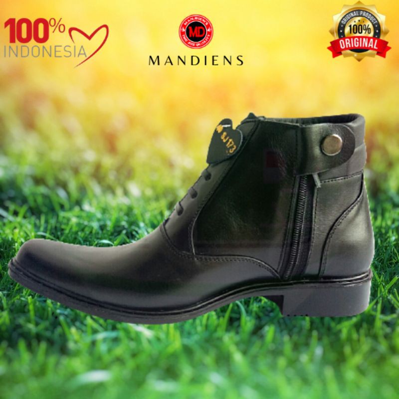 Mandiens - SJ173 Sepatu Boots Kulit Asli PDH TNI POLRI Original Medali Export Quality