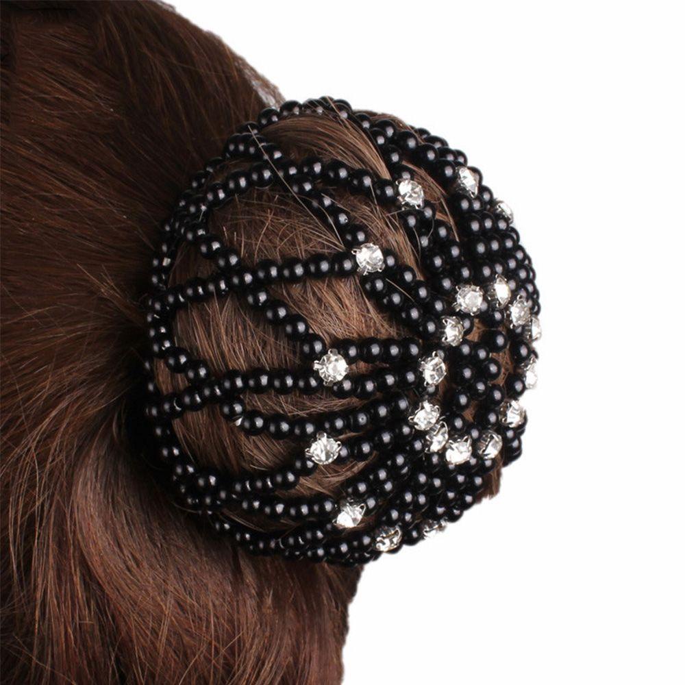 Rebuy Mutiara Jaring Rambut Wanita Fashion Crochet Balle Dancing Snood Handmade Hair Bun