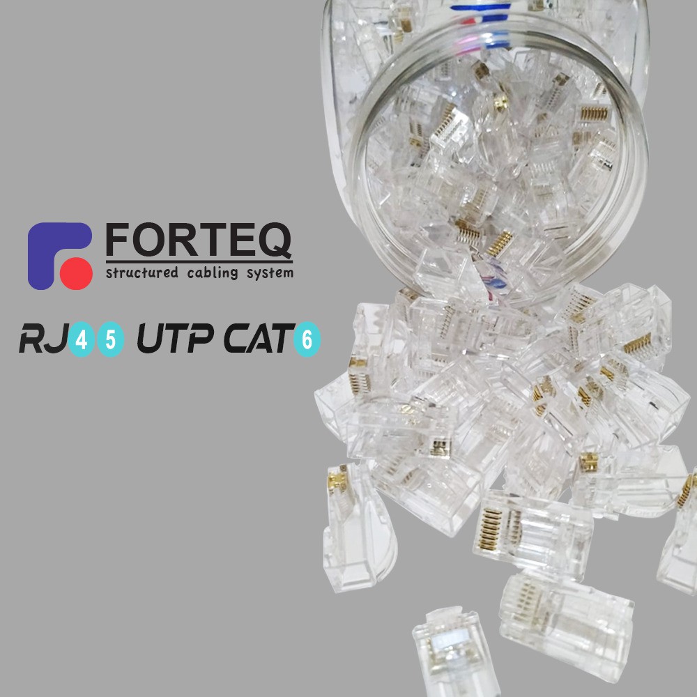 Connector RJ45 UTP Cat 6 UTP Indoor FORTEQ - Konektor Kabel Lan UTP Cat 6 100pcs tidak mudah PATAH