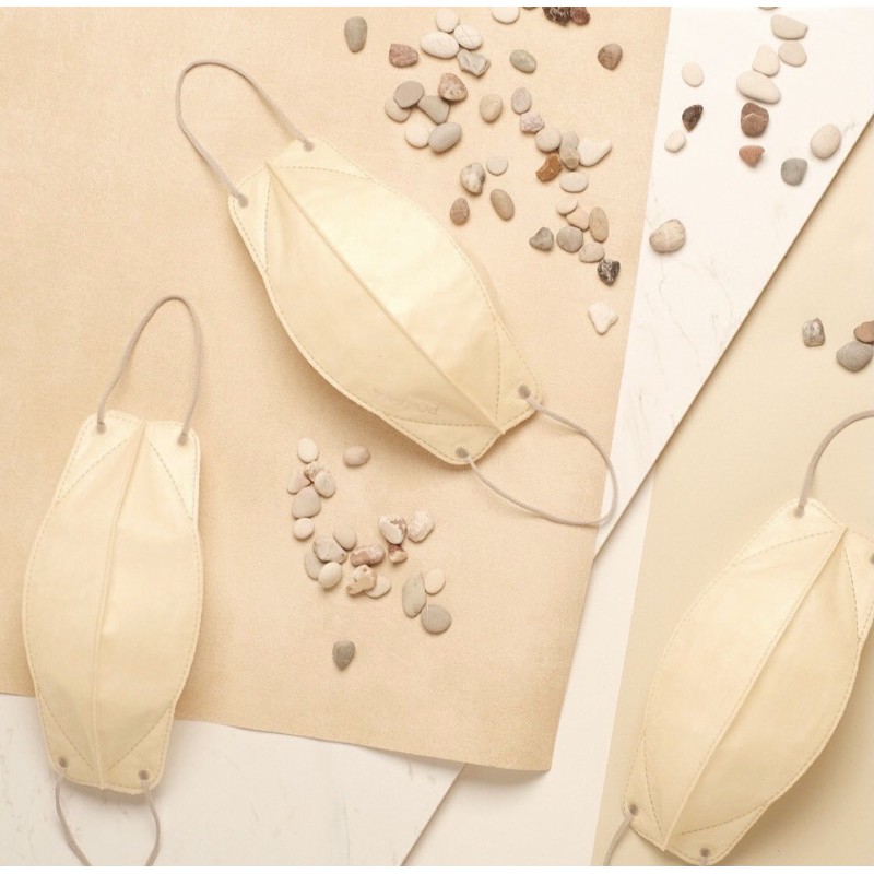 [ ECER / SATUAN - FASHION SERIES ] Pokana Duckbill Earloop Medical Mask 4PLY Masker Dewasa Eceran-Ivory - Tali Abu