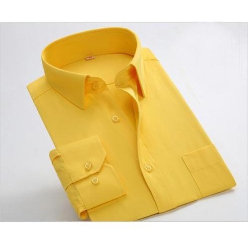 Lesta Langgeng Kemeja Formal Pria Standard Bahan Kain Katun Warna Kuning Polos Lengan Panjang