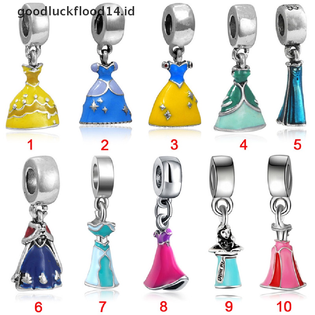 [OOID] Princess Dress Beads Silver Plated Big Hole Pendant DIY Jewelry Women Accessory ID