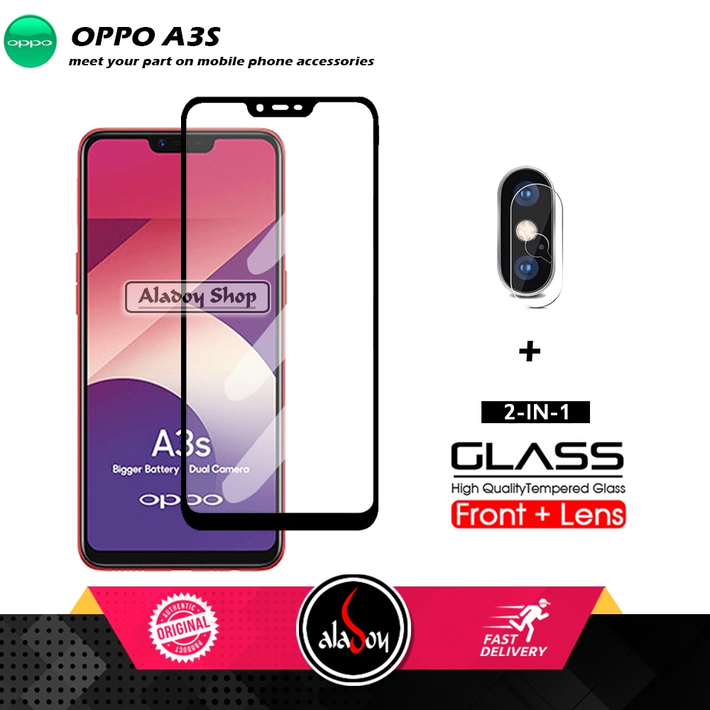 PAKET Tempered Glass Layar Full Cover dan Tempered Glass Camera Oppo A3s