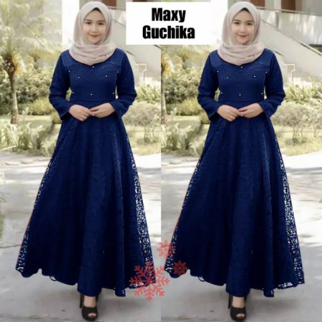 Baju Wanita/Cewek Gamis Maxi Brukat Timbul Premium Guchi