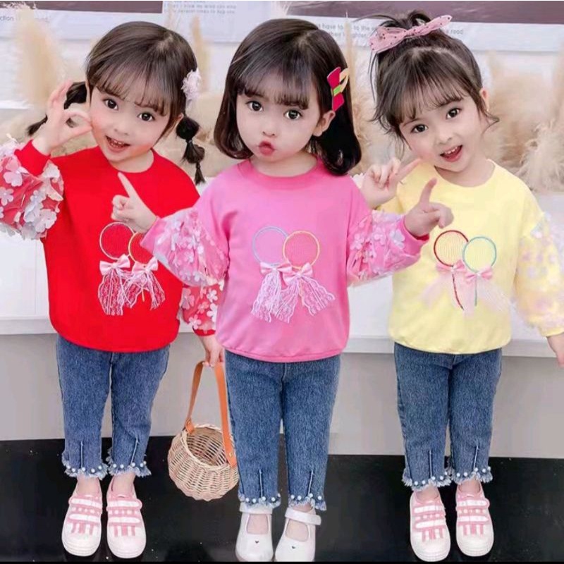 setelan levis anak perempuan lengan balon